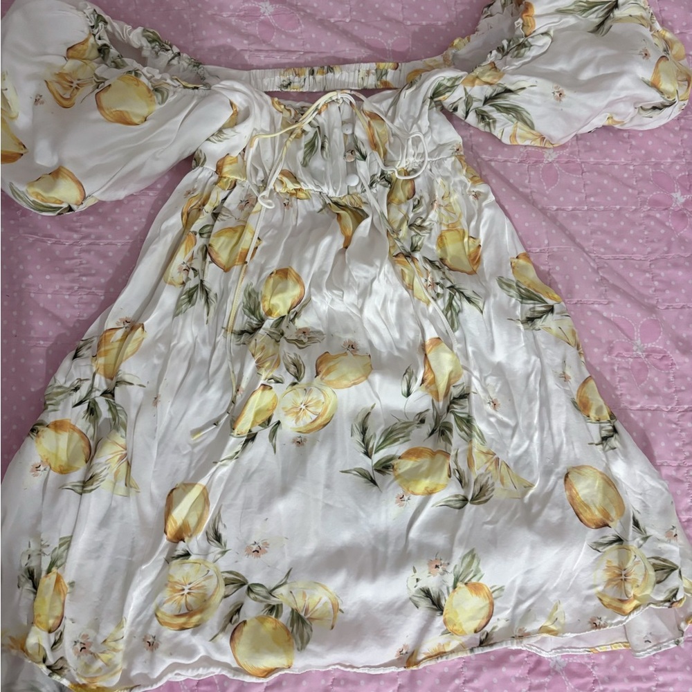 For Love And Lemons Yellow and white Off-Shoulder Sundress